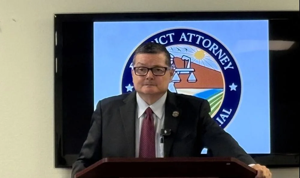 Imperial County District Attorney George Marquez speaking at a podium